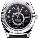 Rolex Sky Dweller Black Dial Stainless Steel Case Black Leather Strap