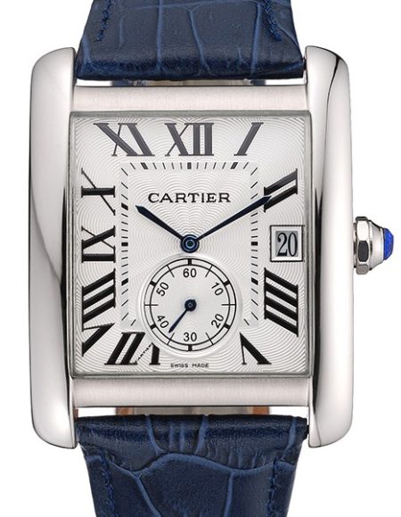 Cartier Tank MC White Dial Stainless Steel Case Blue Leather Strap  622575