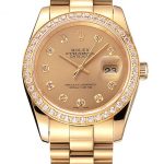 Swiss Rolex Datejust Champagne Dial Diamond Bezel Gold Bracelet 1454097