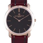 Vacheron Constantin Patrimony Black Dial Rose Gold Case Rich Maroon Leather Bracelet
