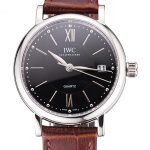 IWC Portofino Black Dial Stainless Steel Case Brown Leather Strap