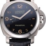 Panerai Luminor Marina 1950 Black Dial Brushed Steel Case Black Embossed Leather Strap