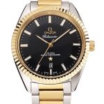 Omega Globemaster Black Dial Stainless Steel Case Gold Bezel Two Tone Bracelet