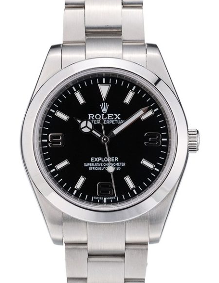 Rolex Swiss Explorer Stainless Steel Bezel Black Dial 42002