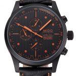 Mido Multifort Cronograph All Black & Orange Dial Black Leather Strap   622181