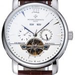 Vacheron Constantin Tourbillion Perpetual Calendar White Dial Silver Case Brown Leather Bracelet 1454277