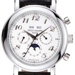 Patek Philippe Grand Complications Moon Phase White Dial Black Leather Bracelet