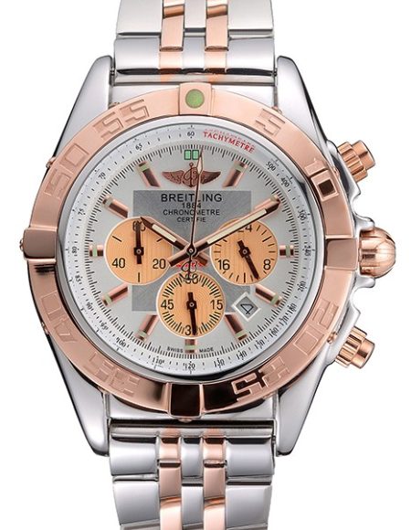 Breitling Chronomat White Dial Rose Gold Bezel And Subdials Stainless Steel Case Two Tone Bracelet