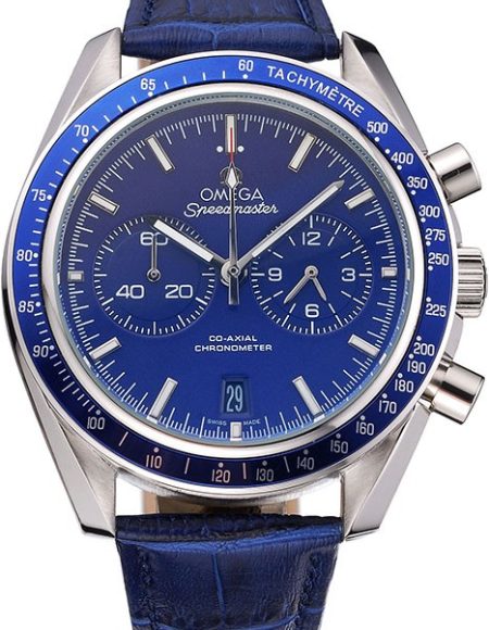 Omega Speedmaster Blue Dial Stainless Steel Case Blue Leather Strap  622808