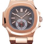 Patek Philippe Nautilus Gray Dial Rose Gold Case Brown Leather Strap