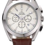 Omega Seamaster Aqua Terra Chronograph Ivory Dial Brown Leather Bracelet  622529