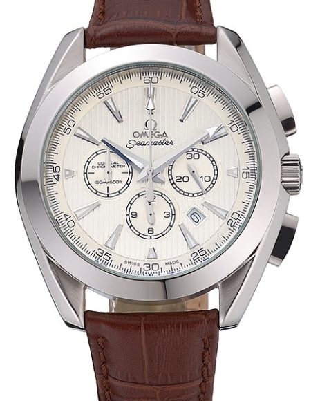 Omega Seamaster Aqua Terra Chronograph Ivory Dial Brown Leather Bracelet  622529