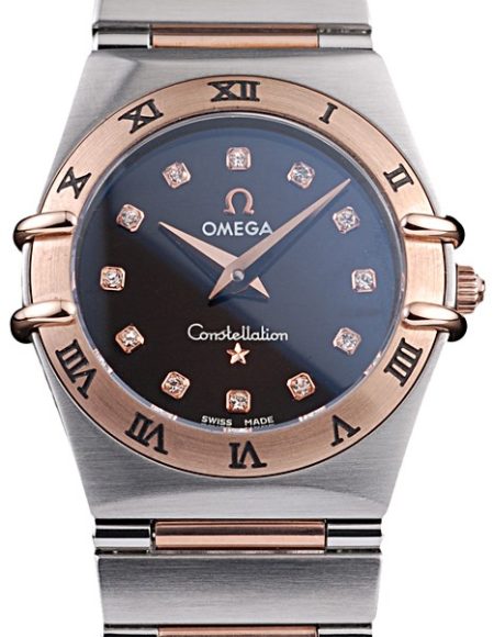 Omega Swiss Constellation Jewelry Rose Gold Case Black Dial  98114