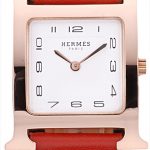 Hermes Heure H Rose Gold Bezel Red Leather Strap White Dial 80233