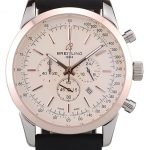Breitling Transocean White Dial Black Rubber Strap Rose Gold Bezel