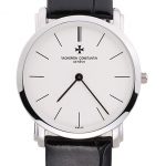 Vacheron Constantin Patrimony White Stainless Steel Case Black Leather Bracelet
