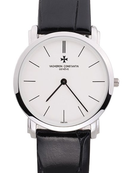 Vacheron Constantin Patrimony White Stainless Steel Case Black Leather Bracelet