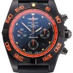 Swiss Breitling Chronomat 44 Raven Black And Orange Dial Black Case Black Rubber Strap