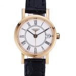 Longines La Grande Classique White Round Dial Gold Case Black Leather Band Small  622383