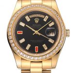 Swiss Rolex Day-Date Diamonds And Rubies Black Dial Gold Bracelet 1454101