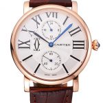 Cartier Ronde Second Time Zone White Dial Gold Case Brown Leather Strap  622801