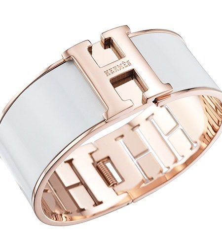 Hermes H Bracelet White Enamel Rose Gold Handware 700545