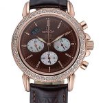 Omega De Ville Chronograph Brown Dial Gold Diamond Case Brown Leather Bracelet  622457