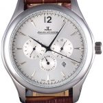 Jaeger Lecoultre Master Chronograph Silver Bezel Brown Leather Band  621612