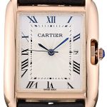 Cartier Tank Anglaise 30mm White Dial Gold Case Black Leather Bracelet