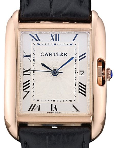Cartier Tank Anglaise 30mm White Dial Gold Case Black Leather Bracelet