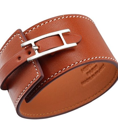 Hermes Hapi Wide Tan Leather Silver Hardware Bracelet 700599