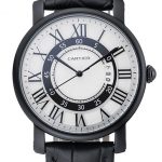 Cartier Rotonde White And Black Dial Black Case Black Leather Bracelet  1454219