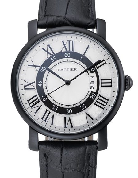 Cartier Rotonde White And Black Dial Black Case Black Leather Bracelet  1454219