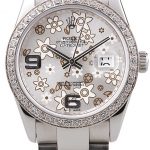 Rolex Datejust Stainless Steel Silver Flowers Dial Diamond Plated rl305