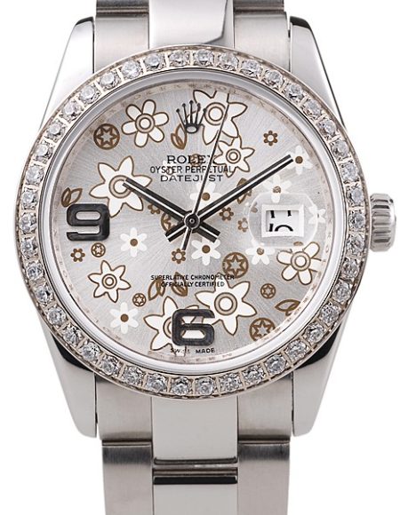 Rolex Datejust Stainless Steel Silver Flowers Dial Diamond Plated rl305