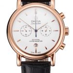 Omega Seamaster Vintage Chronograph White Dial Rose Gold Case Black Leather Strap
