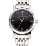 Vacheron Constantin Fine Black Dial Silver Marks Stainless Steel Case And Bracelet