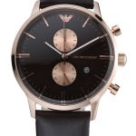 Emporio Armani Classic Chronograph Black Dial Rose Gold Case Black Leather Bracelet  622333