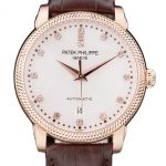 Patek Philippe Swiss Calatrava Ribbed Bezel Grey Dial Brown Leather Strap 7650