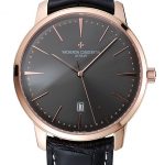 Swiss Vacheron Constantin Patrimony Grey Dial Rose Gold Case Black Leather Bracelet 1454167