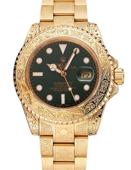 Swiss Rolex Submariner Skull Limited Edition Green Dial Gold Case And Bracelet 1454088
