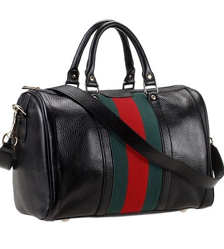 Gucci Vintage Web Medium Boston Black Bag
