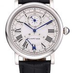 Cartier Rotonde White Dial Stainless Steel Case Black Leather Strap  622757