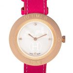 Hermes Classic MOP Dial Magenta Leather Bracelet 801388