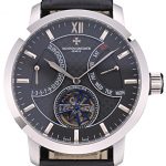 Vacheron Constantin Tourbillon Black Dial Stainless Steel Case Black Leather Bracelet