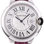 Cartier Ballon Bleu 38mm White Dial Stainless Steel Case Purple Leather Bracelet