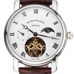 Patek Philippe Complications Moonphase Tourbillon White Dial Stainless Steel Case Brown Leather Strap