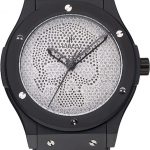 Hublot Classic Fusion Diamond Skull Dial Black Steel Case Black Leather Strap  622815