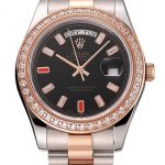 Swiss Rolex Day-Date Diamonds And Rubies Black Dial Rose Gold And Staineless Steel Bracelet 1454106