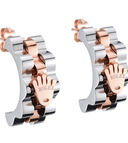 Rolex Replica Crown Logo Two Tone Rose Gold Plated Earrings  700773